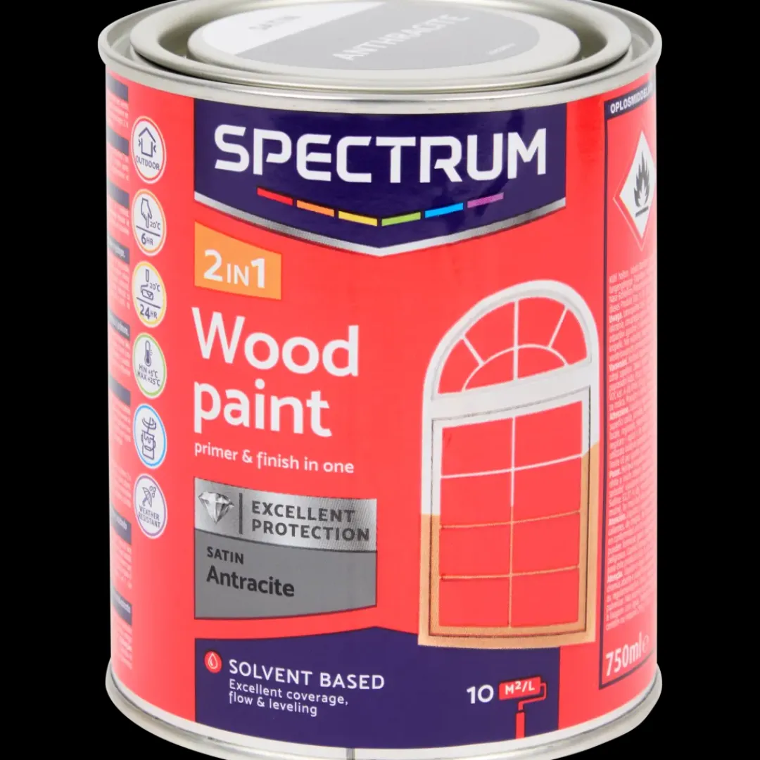 Spectrum Peinture laque satinée pour bois 2-en-1 Anthracite Gris 750 ml | Action FR Clearance