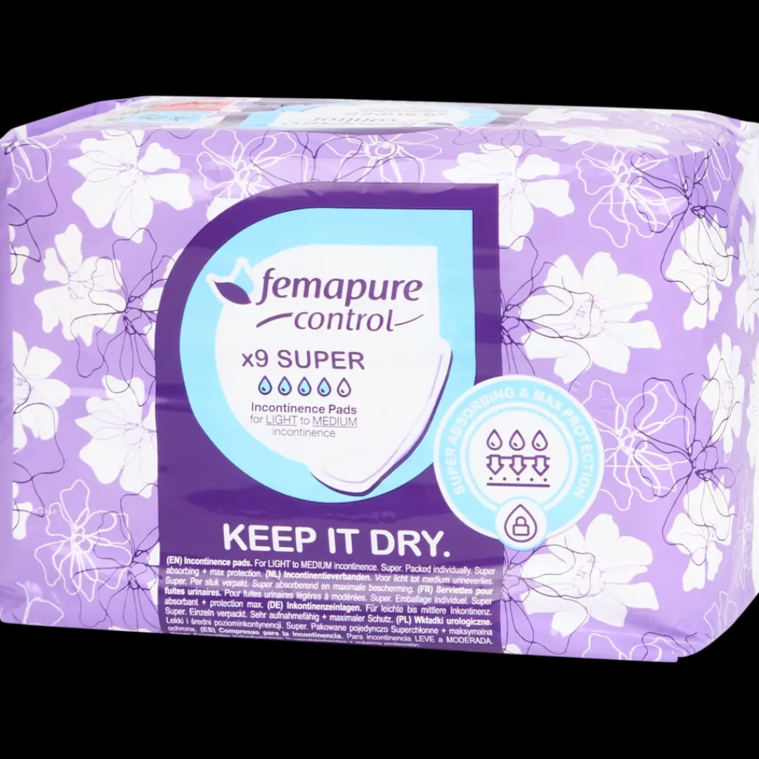 Serviettes pour incontinence Femapure Super 9 Pièces | Action FR Discount
